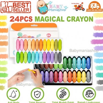 

KODE V95N Magical Crayon 12 pcs 24 pcs Crayons Set Bayi Anak Peanut Yplus UK Mudah Dihapus Tidak Kotor Tangan