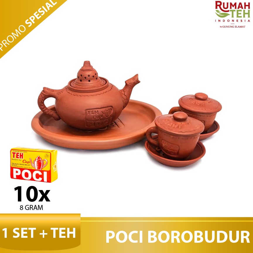 KODE G24V Poci Set Teh Tanah Liat Tipe Borobudur  Perangkat Minum Teh