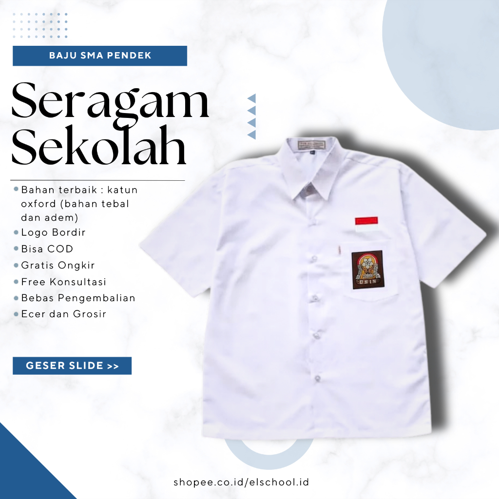 El School - Baju Seragam Sekolah SMA MA Putih Lengan Pendek Atasan Kemeja Laki Perempuan Anak SMA SM