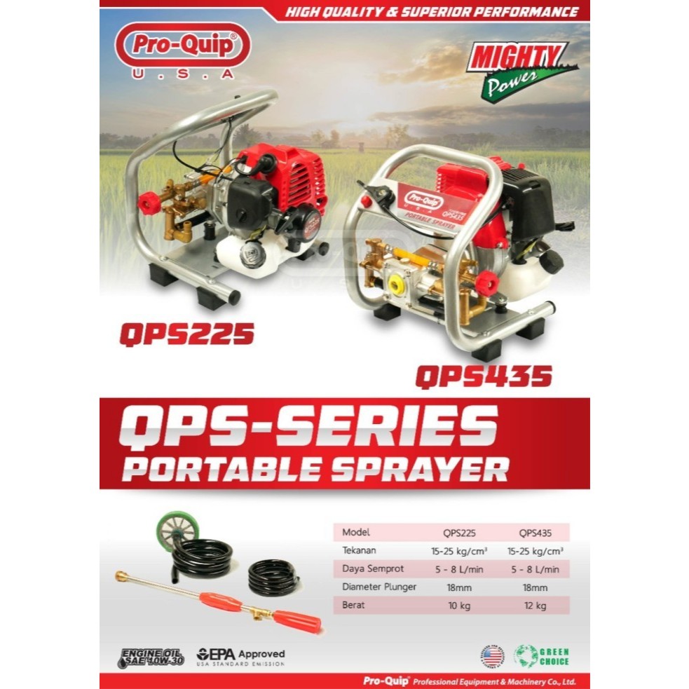 Mesin Power Sprayer Portable PROQUIP QPS225 2 Tak Cuci Steam Motor Mobil Portable