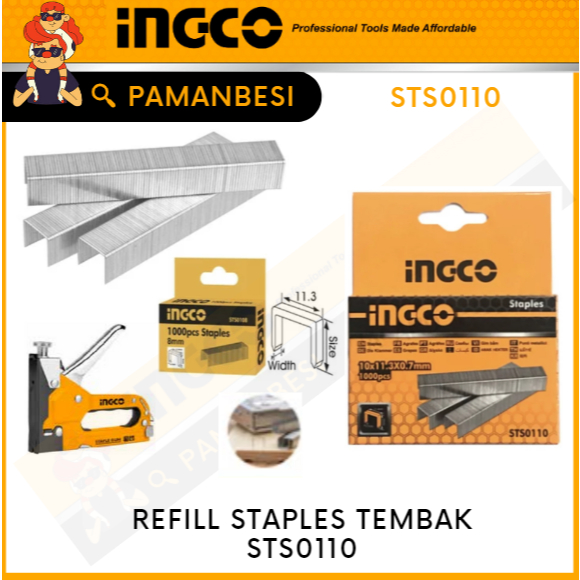 

INGCO STS0110 Refill Staples tembak (10mm x 0.7mm) isi 1000pcs