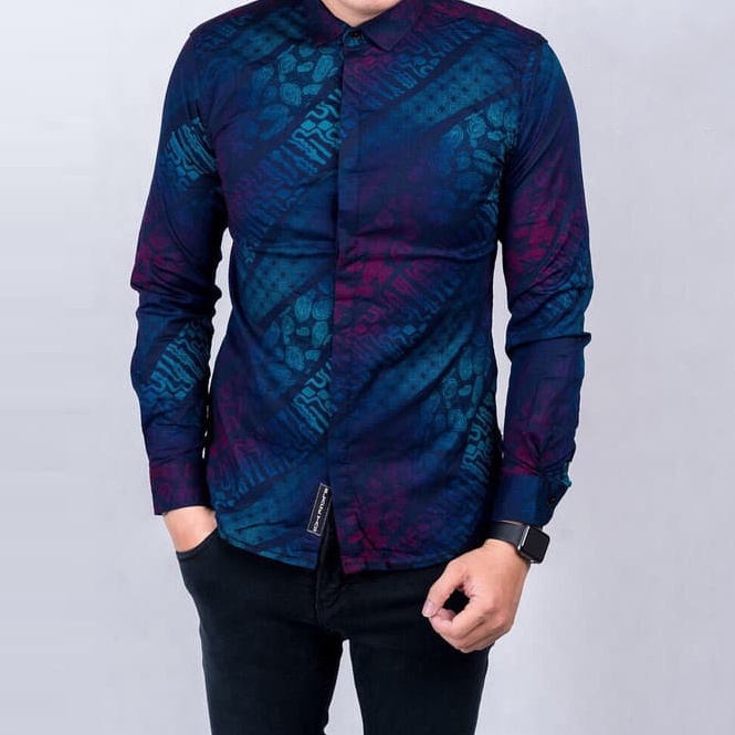 KODE T17F DGM Fashion Kemeja Batik Pria Lengan Panjang Batik pria lengan panjang batik pria 2 D