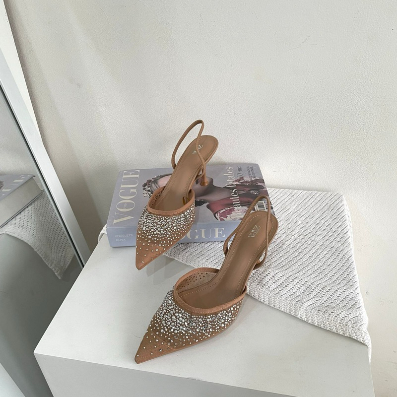 High heels slingback with diamond by Zara 8cm import high quality fashion shoes transparant mesh imp