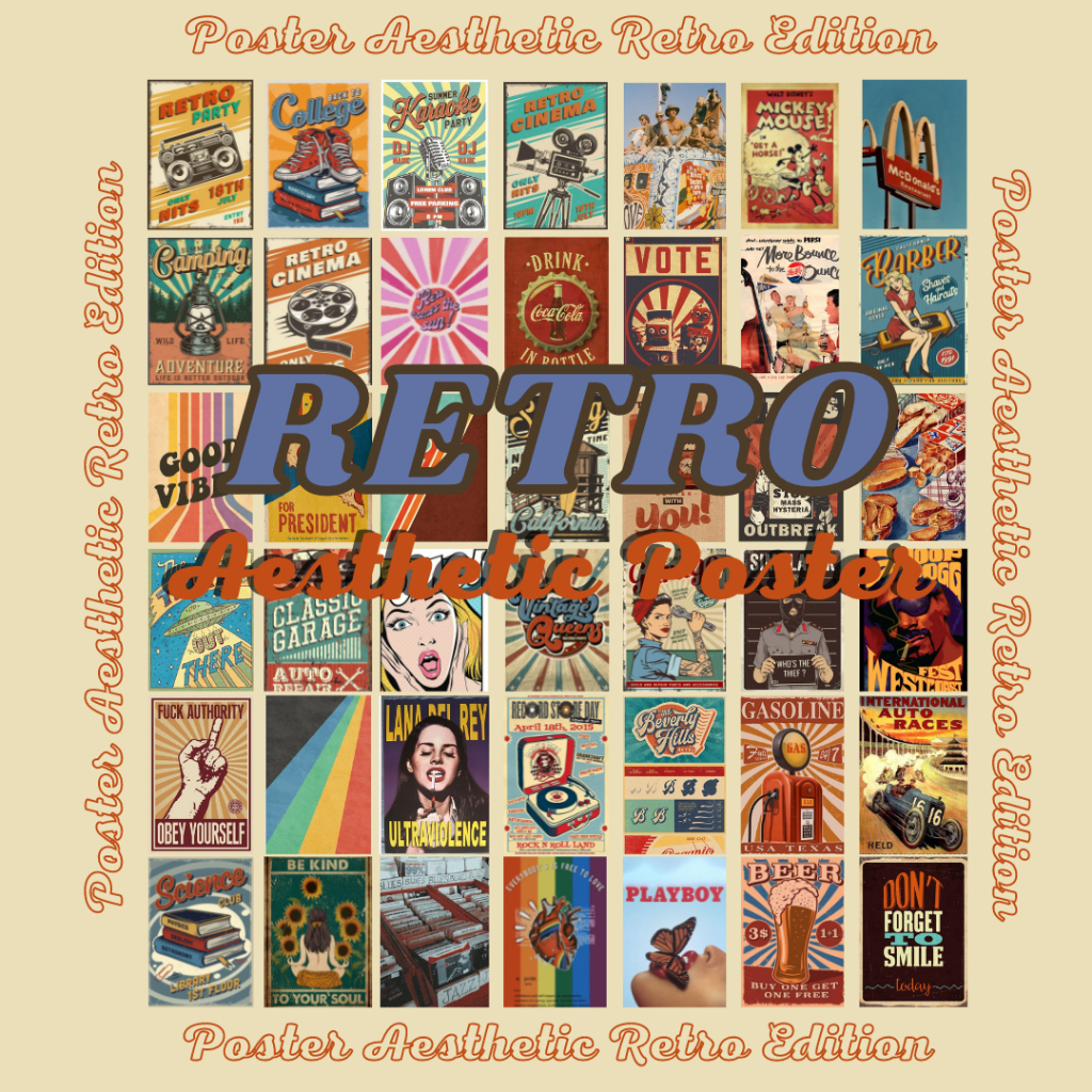 [ISI 50PCS] PAKET POSTER RETRO VINTAGE AESTHETIC DAN CASUAL , POSTER DINDING KAMAR A5/A4