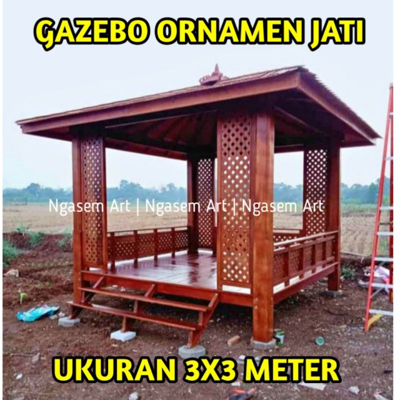 GAZEBO ORNAMEN KAYU JATI | GAZEBO UKURAN 3X3