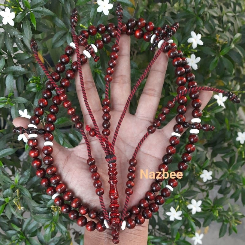 Tasbih Yuser Tijani Tali Arus Warna Merah - 9mm