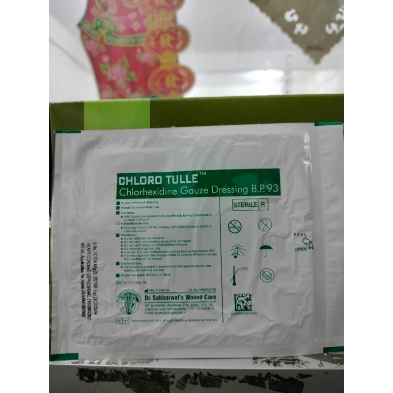 CHLORO TULLE 10cm x 10cm - Kassa Antibiotik untuk Luka (mirip Bactigras atau Cuticell)