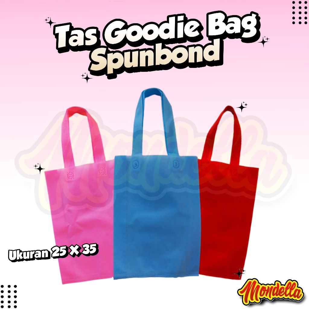 

Tas Goodie Bag Spunbond Handle Ukuran 25 x 35 Cm Tas Kain Kantong Polos Souvenir Tas Spunbond Hampers Ultah Serbaguna MONDELLA