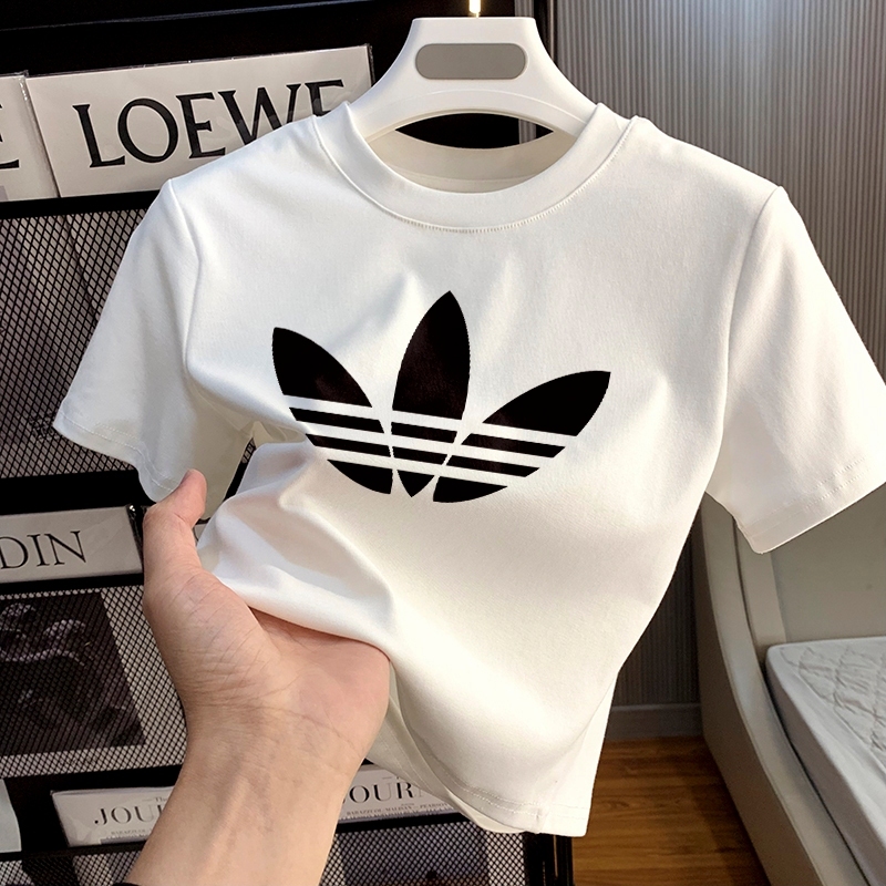 COD Ship locally T-shirt Crop Top Lengan Pendek Kaos Wanita Crop Top Korea Shamrock pattern Kaos Cro