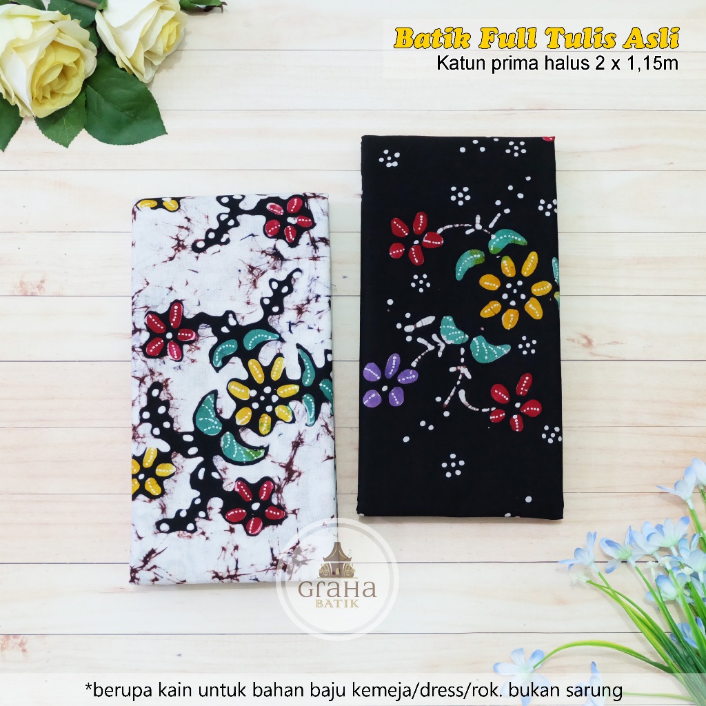 KAIN BATIK TULIS BAKARAN ASLI PATI BAHAN KATUN PREMIUM MELATI HITAM PUTIH