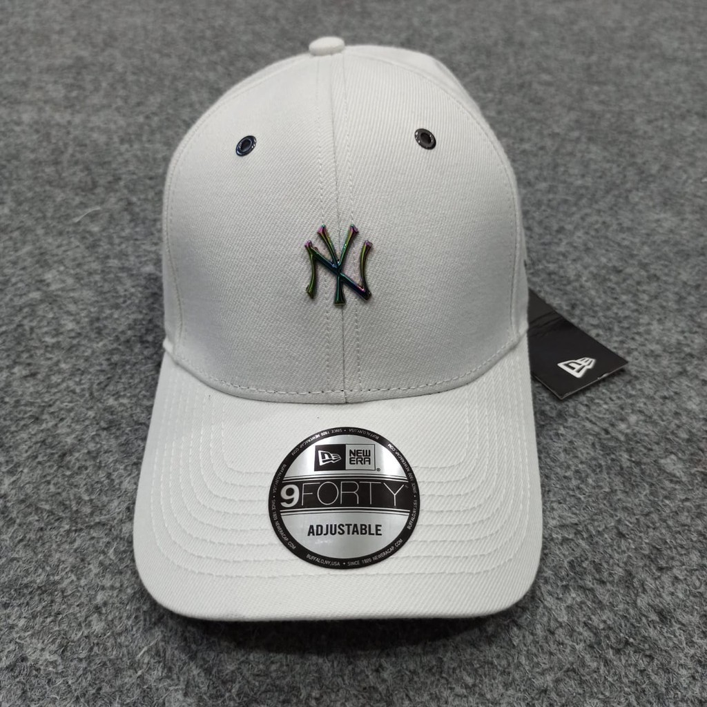 Topi NY New York Yankees Plat Metal White Rainbow Small Logo Besi Baseball Cap Hologram Aksesoris Pr