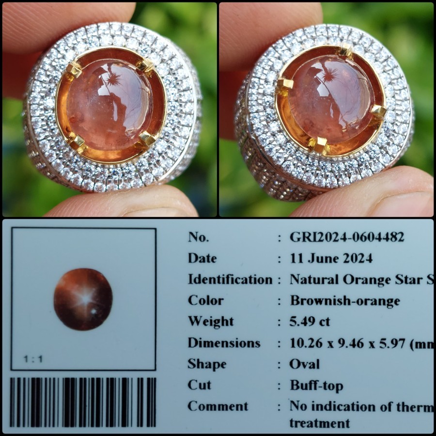 Natural Orange Star Sapphire NH No Heat Batu Permata Asli Rare Item Crystal Clean Memo GRI