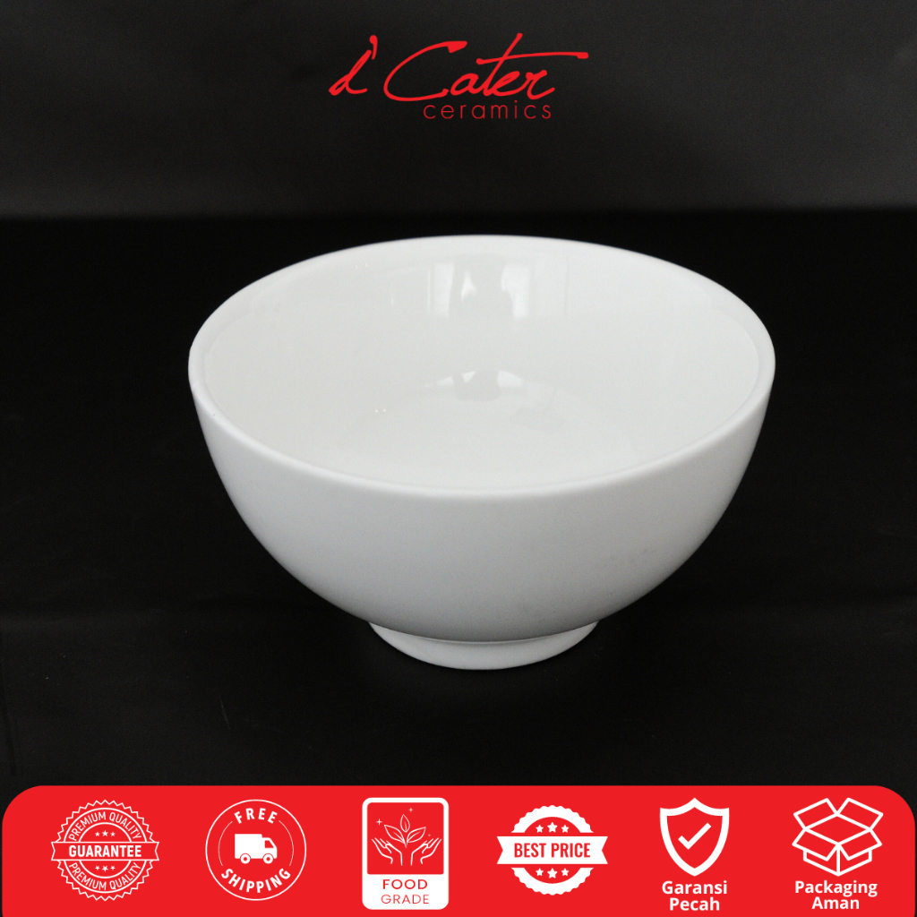Mangkok Keramik K34D Diameter 10 cm Mangkok Kecil untuk Sop Dessert Snack Mangkok Keramik Putih Pors