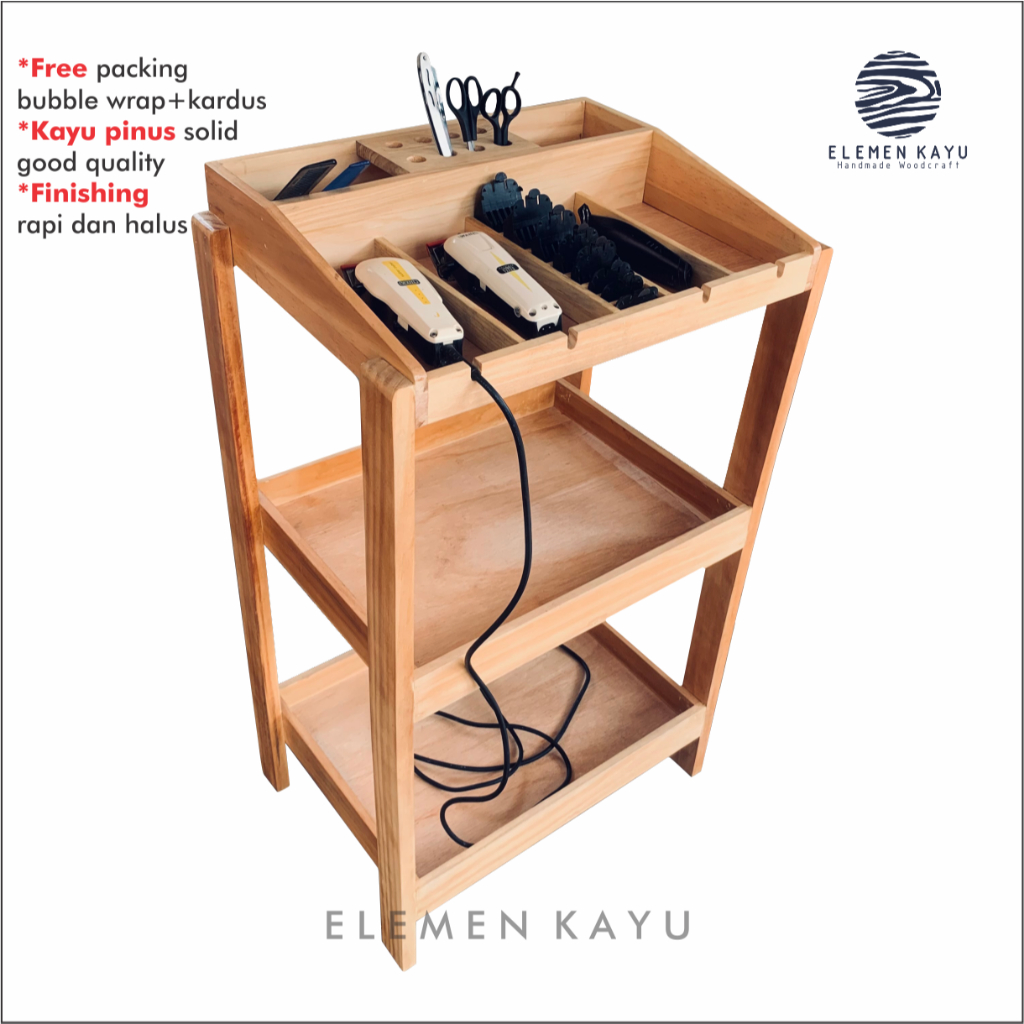 MEJA BARBERSHOP | RAK SUSUN BARBERSHOP | KOTAK KLIPER