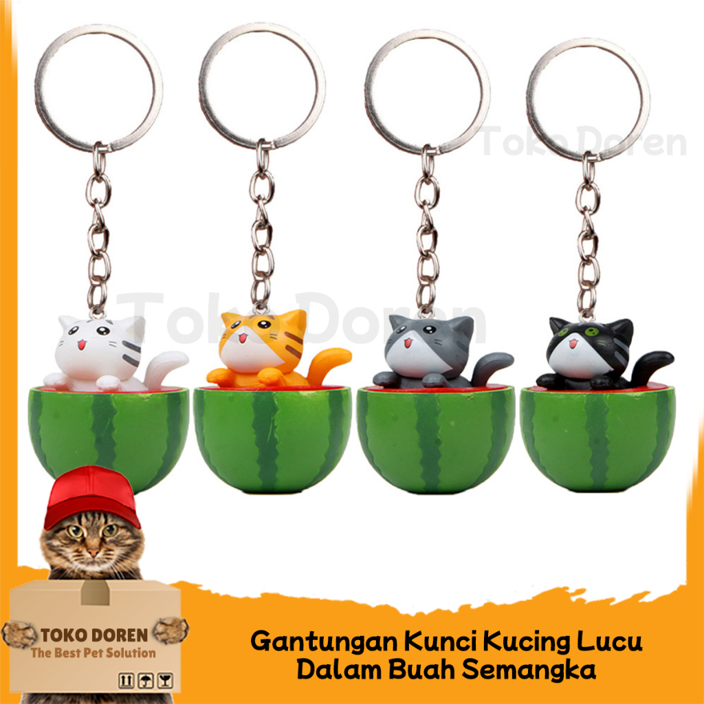 Gantungan kunci kucing semangka lucu - Aksesoris tas / Kunci motor