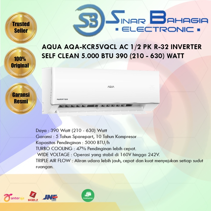 AQUA AQA-KCR5VQCL AC 1/2 PK R-32 INVERTER SELF CLEAN 5.000 BTU 390 (210 - 630) WATT (NEW)