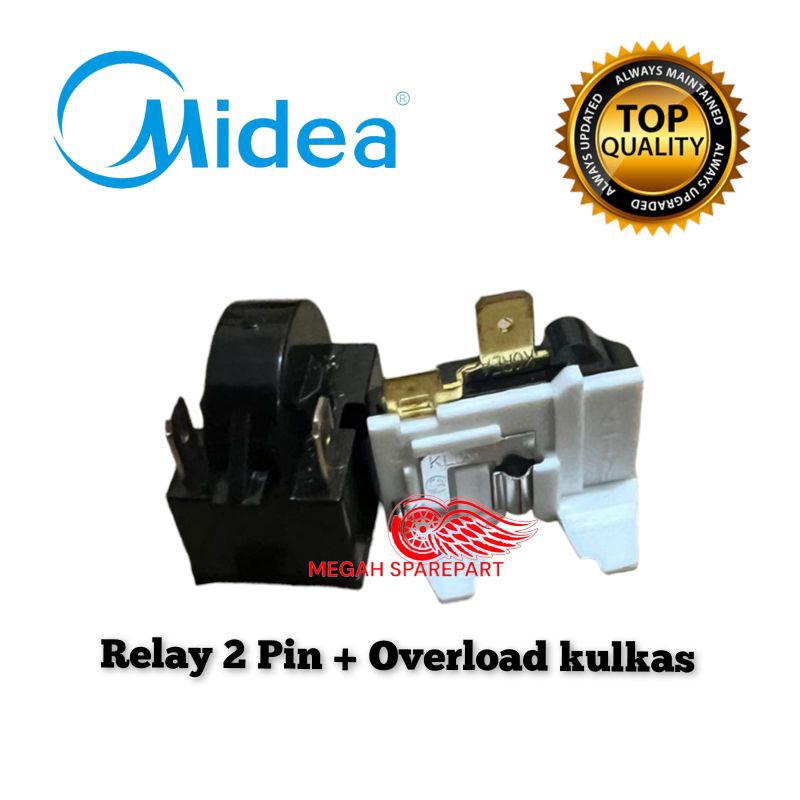 RELAY 2 PIN + PTC OVERLOAD KULKAS MIDEA 1/2 PINTU