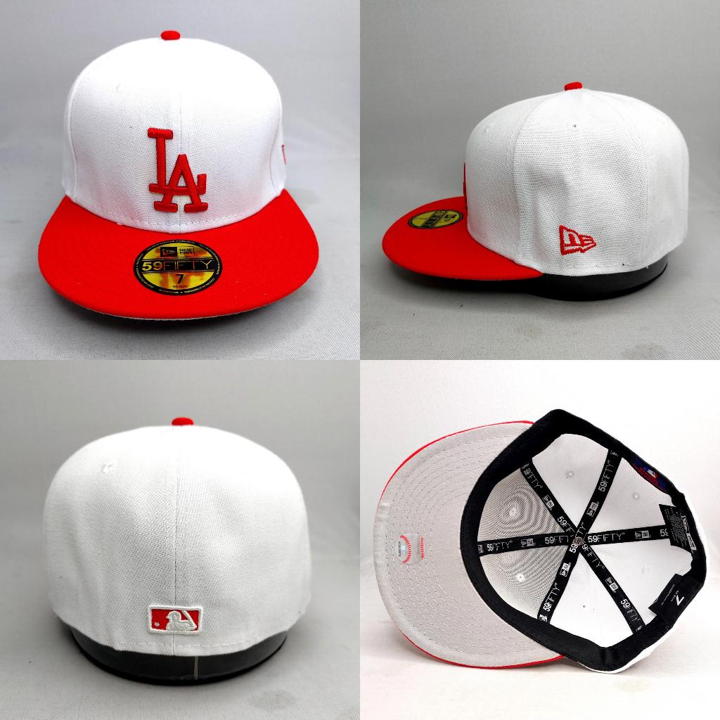 TOPI FITTED MLB LA DODGERS PUTIH LOGO MERAH