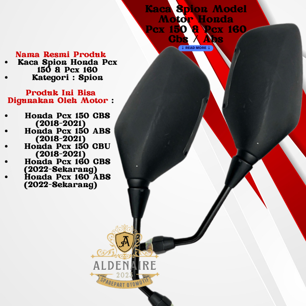 Kaca Spion Motor Honda Pcx 150 Abs/Cbs & Honda Pcx 160 Abs/Cbs Tangkai Standar Drat Honda Original