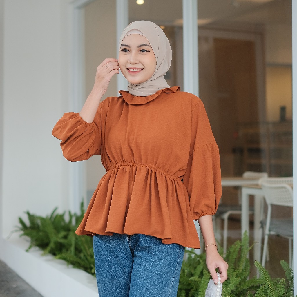 grosir_solo || SITA BLOUSE KERUT PINGGANG / OLLA PEPLUM BLOUSE KERUT POLOS / ATASAN CRINKLE AIRFLOW