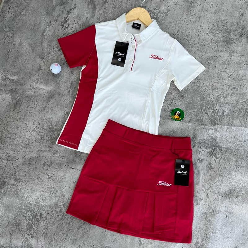 BAJU SET WANITA GOLF LENGAN PENDEK BAHAN ADEM PUTIH/MERAH