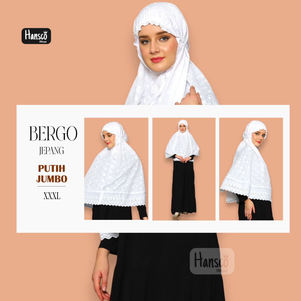 Bergo Jepang Umroh Renda Katun Putih Jumbo Perlengkapan Umroh Haji Wanita
