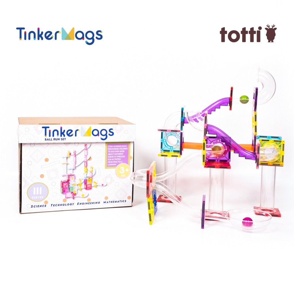Tinkermags Ball Run Magnetic Colorless- 111 pcs/Magnetic Ball Run Expansion/Marble Run