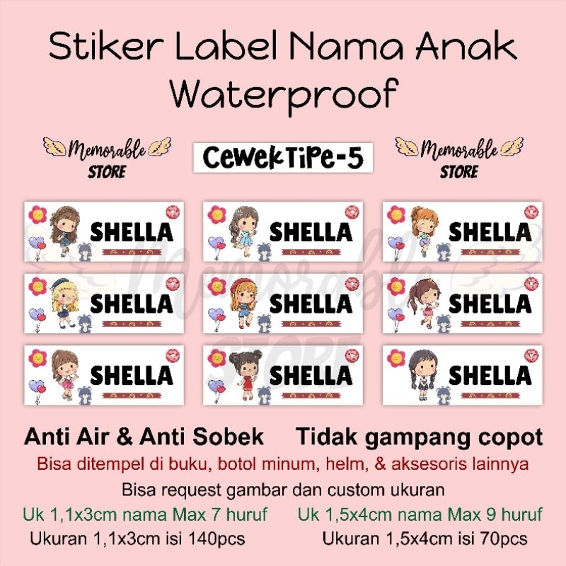 

[Isi 140pcs] Stiker Label Nama Anti Air Waterproof Motif Cewek