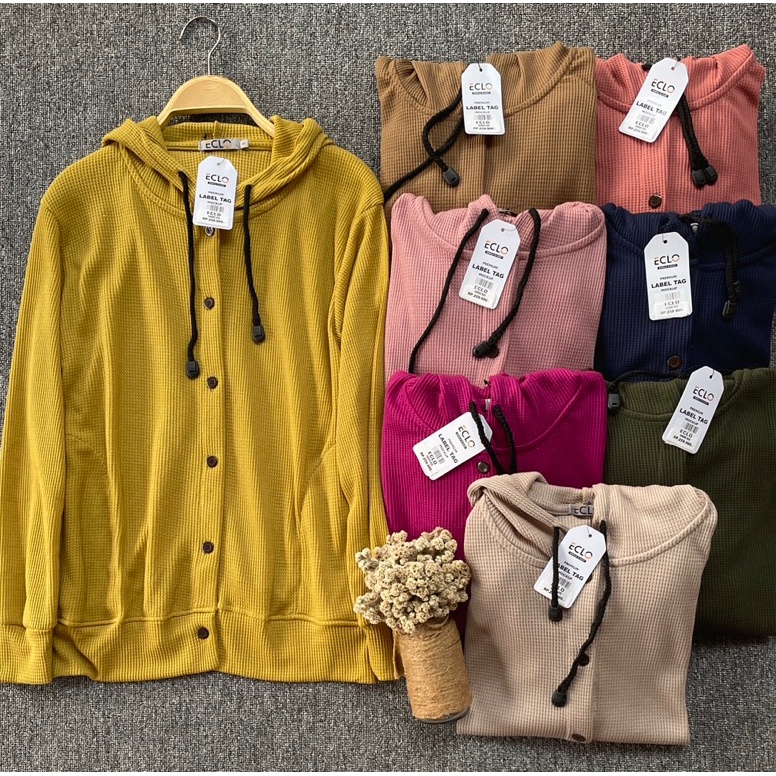 KODE U44C Hoodie Eclo Kancing Hoodie Wanita Hoodie Korean Style Cardigan Eclo Cardigan Waffle Wanita