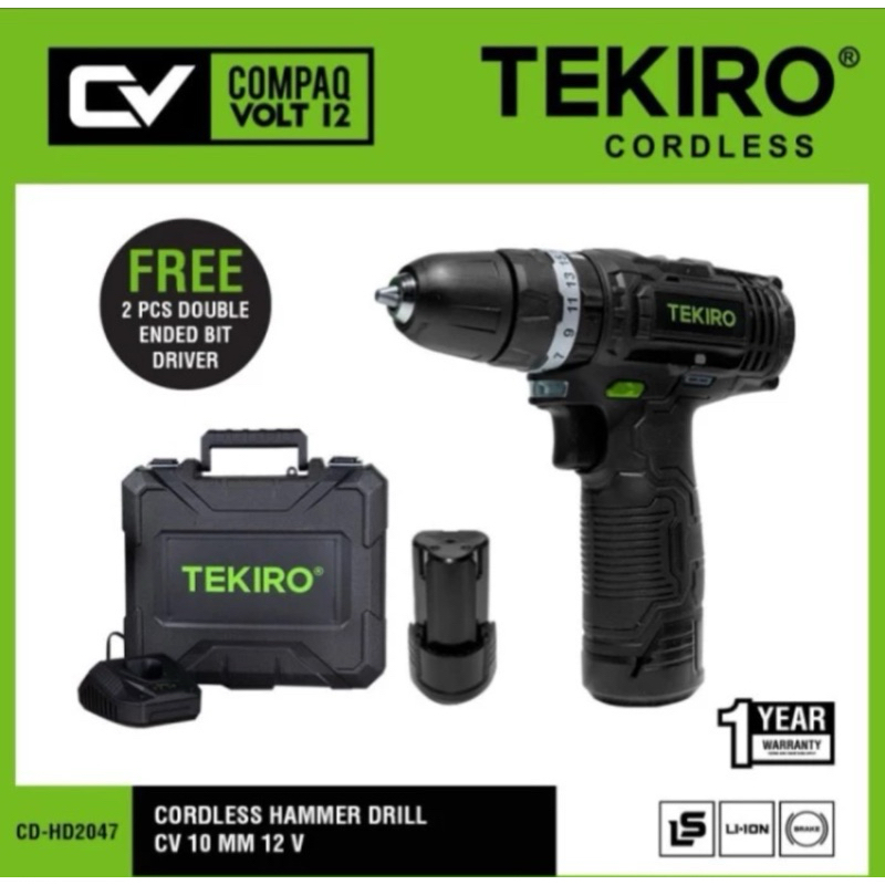 CORDLESS HAMMER DRILL CV 10MM 12V kode: CD-HD2047 (TEKIRO)