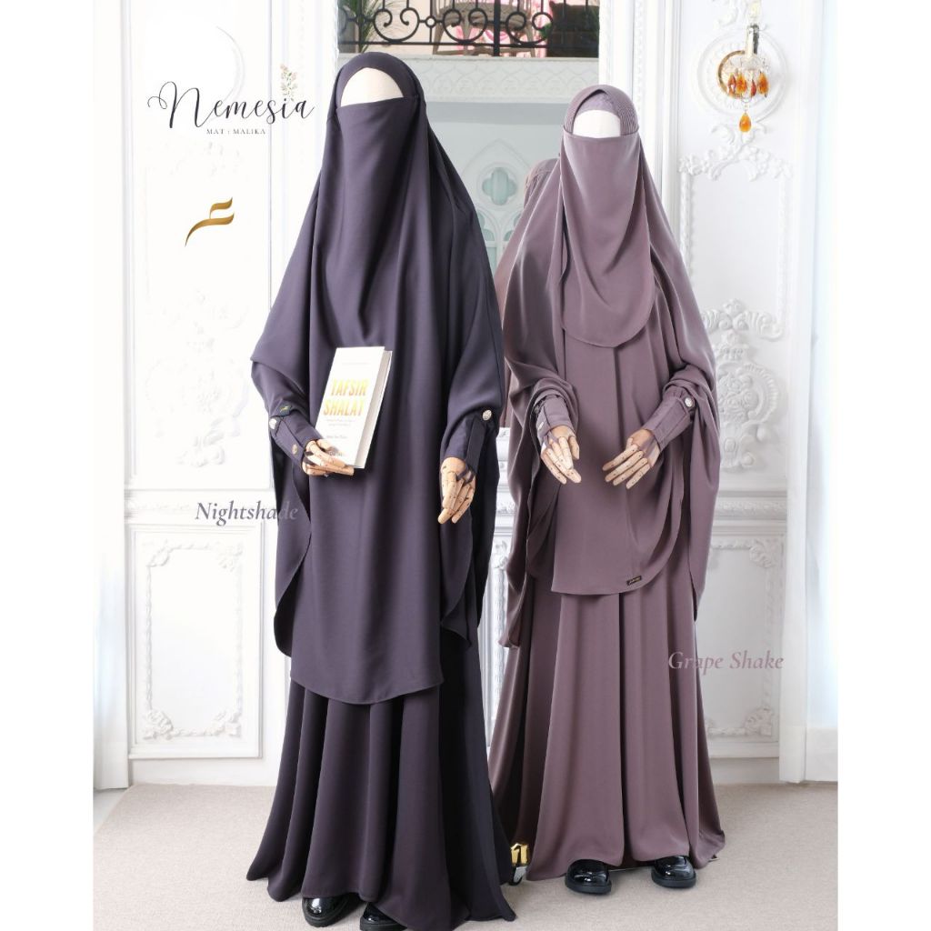 [Ready] Afifathin_Nemesia Gamis Dress Syari Set French Khimar Nonpad Pad Antem | Black Hitam Jetblac