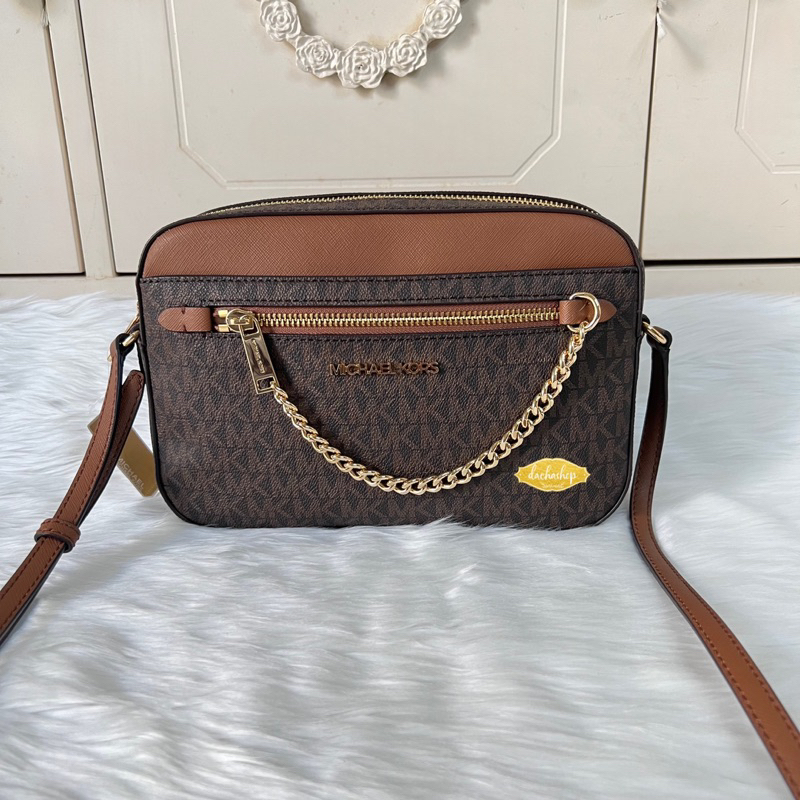MK Jet Set Item Large EW Zip Chain Crossbody Sign Brown
