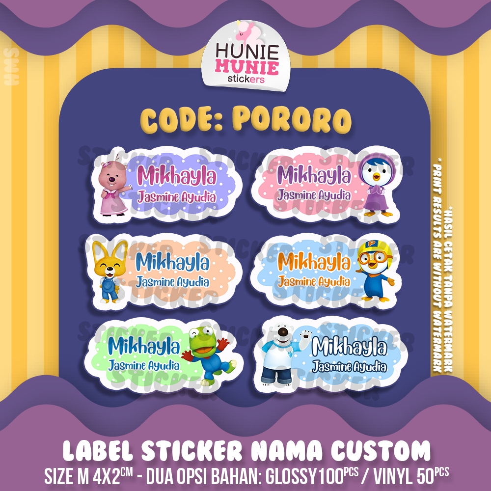 

Sticker Label Nama Custom - Pororo (100pcs+) Stiker Nama Anak