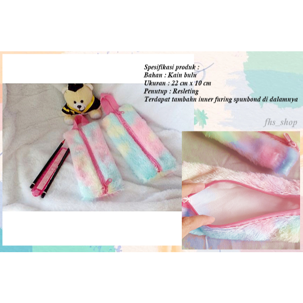 Tempat Pensil Bulu Rainbow Tempat Pensil Lucu Tempat Pensil Bulu HalusTempat Pensil Aesthetic