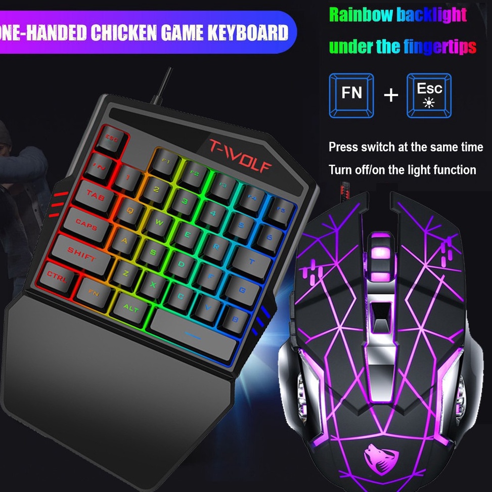 KODE S85W Keyboard Hp Android Game Hp Single Hand Gaming RGB Keyboard Dan Mouse PUBG Keyboard Gaming