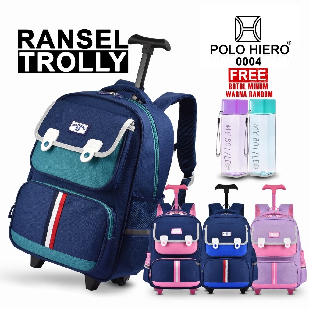 KODE Y87C Polo Hiero Tas Trolly Polo Hiero 4 Tas Ransel Sekolah Tas Roda Anak Laki Laki Tas Trolly P