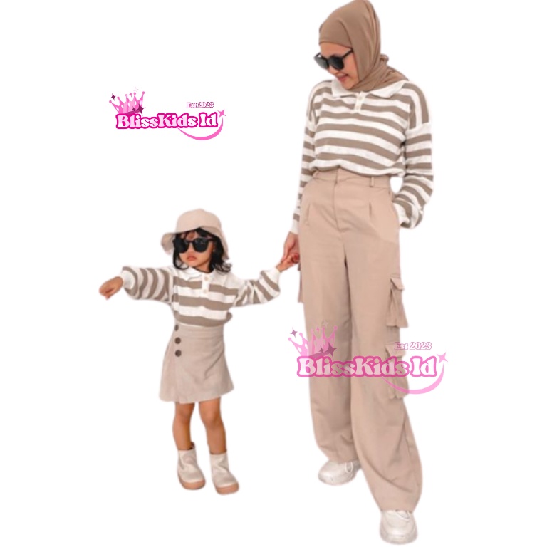 KODE V7S Blisskidsid Baju Couple Ibu Anak Perempuan Sweater Couple Knit Stripe