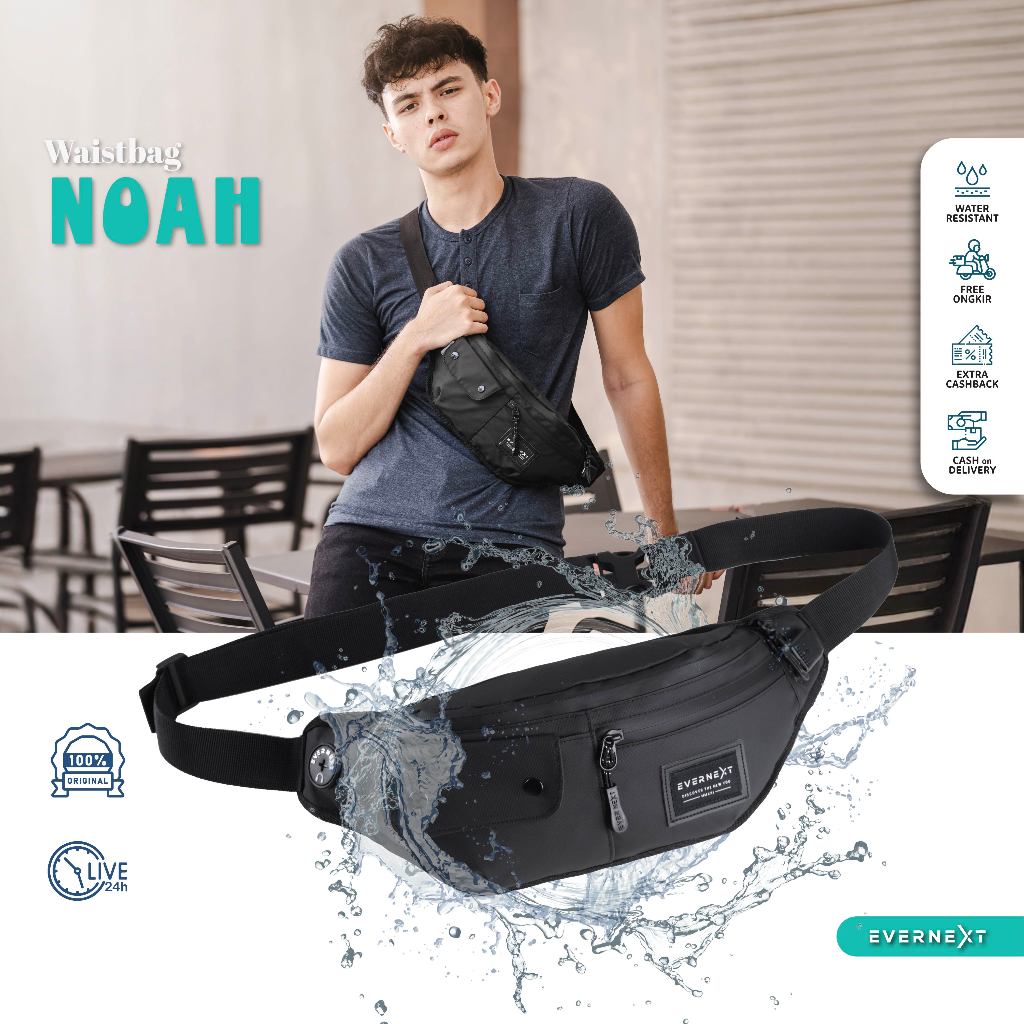 Evernext - Tas Selempang Pria Anti Air Waist Bag Noah Waterproof Tas Selempang Pria Anti Maling Tas 