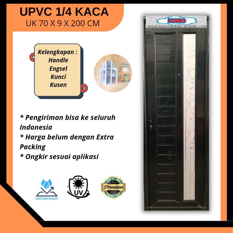 [Pintu Upvc ] Pintu Kamar Mandi 1/4 Kaca Pintu WC Aestetic Warna Hitam UPVC Termurah