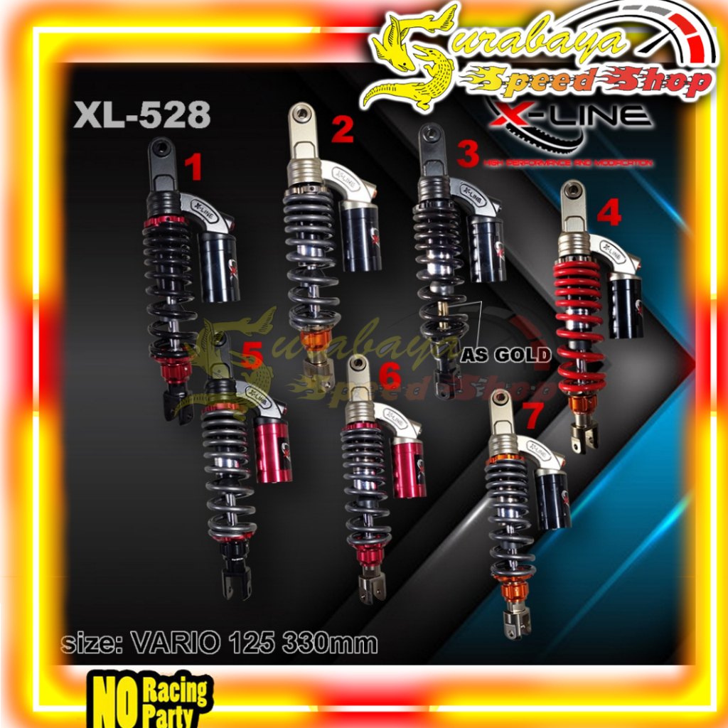 XLine Shock Shockbreaker Tabung Belakang 528 Motor Vario 125 150 Matic Ukuran 330MM Original 100%