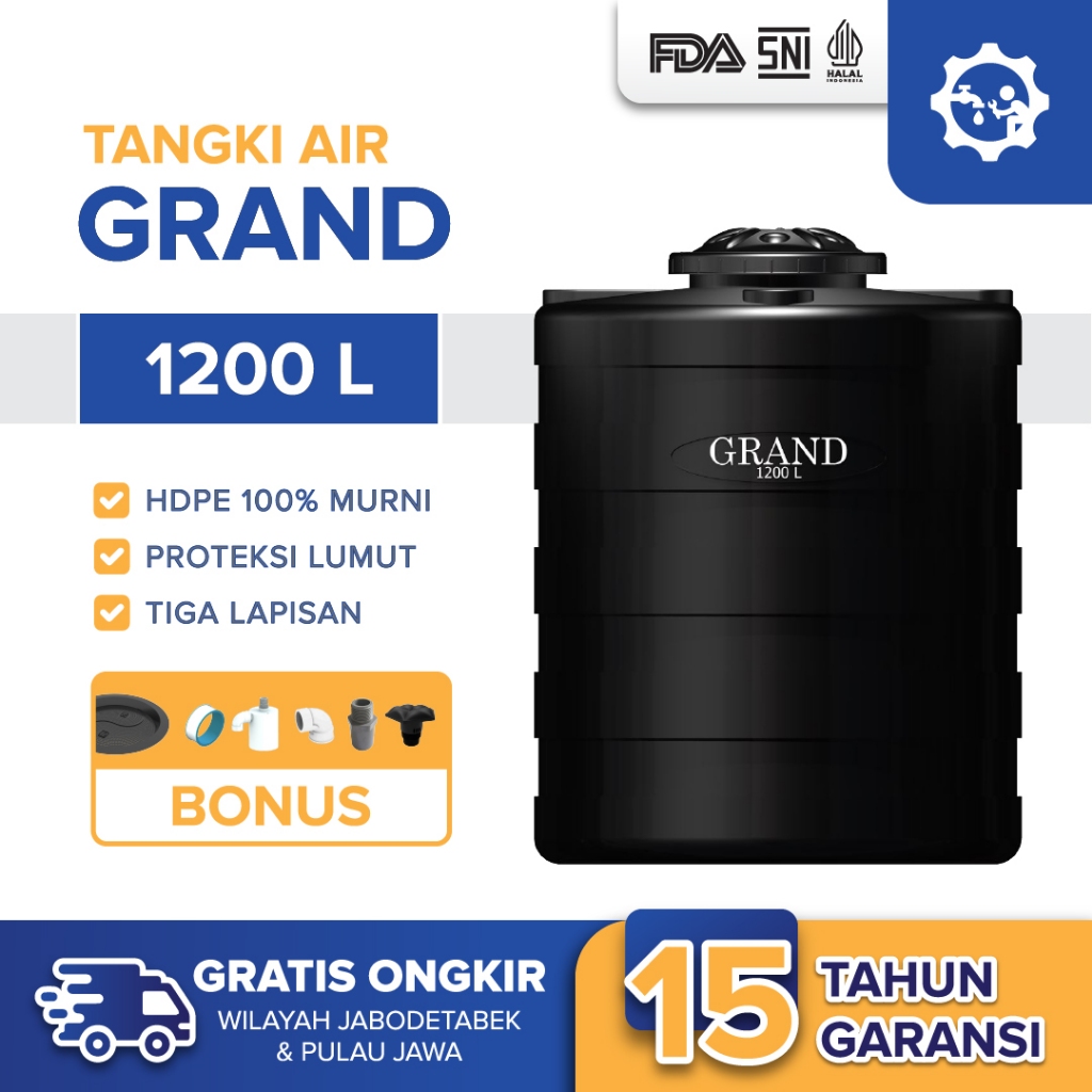 Tandon Toren Tangki Air Grand 1200 Liter Anti Pecah Anti Lumut Garansi 15 Tahun