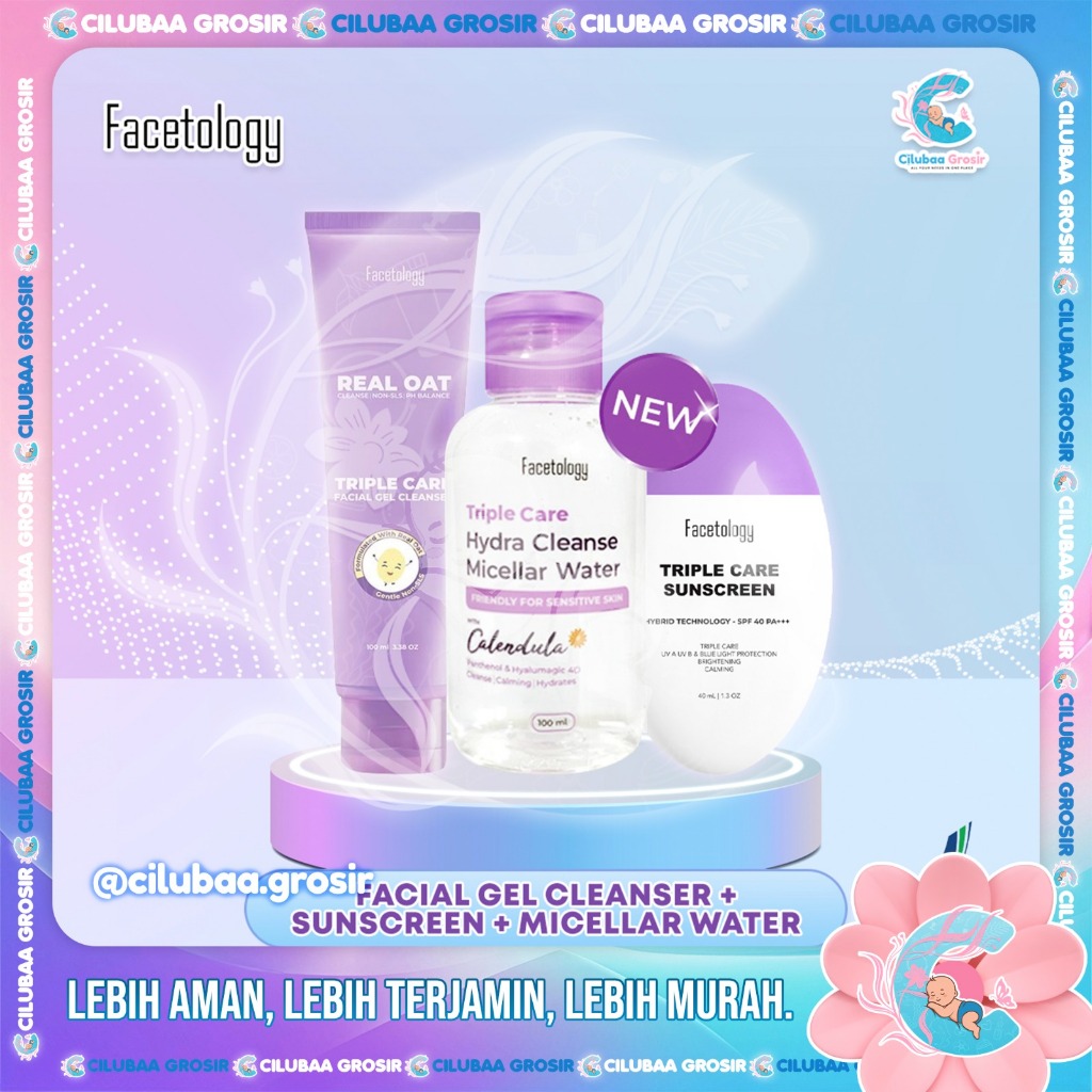 Facetology Triple Care Sunscreen  SPF 40 PA +++ 40 mL || Facetology Triple Care Facial Gel Cleanser 