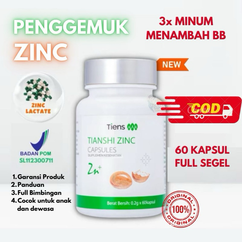 ZINC TIENS SUPLEMEN PENGGEMUK BADAN ANAK | SUPLEMEN PENAMBAH NAFSU MAKAN & KECERDASAN OTAK | ZINC KA