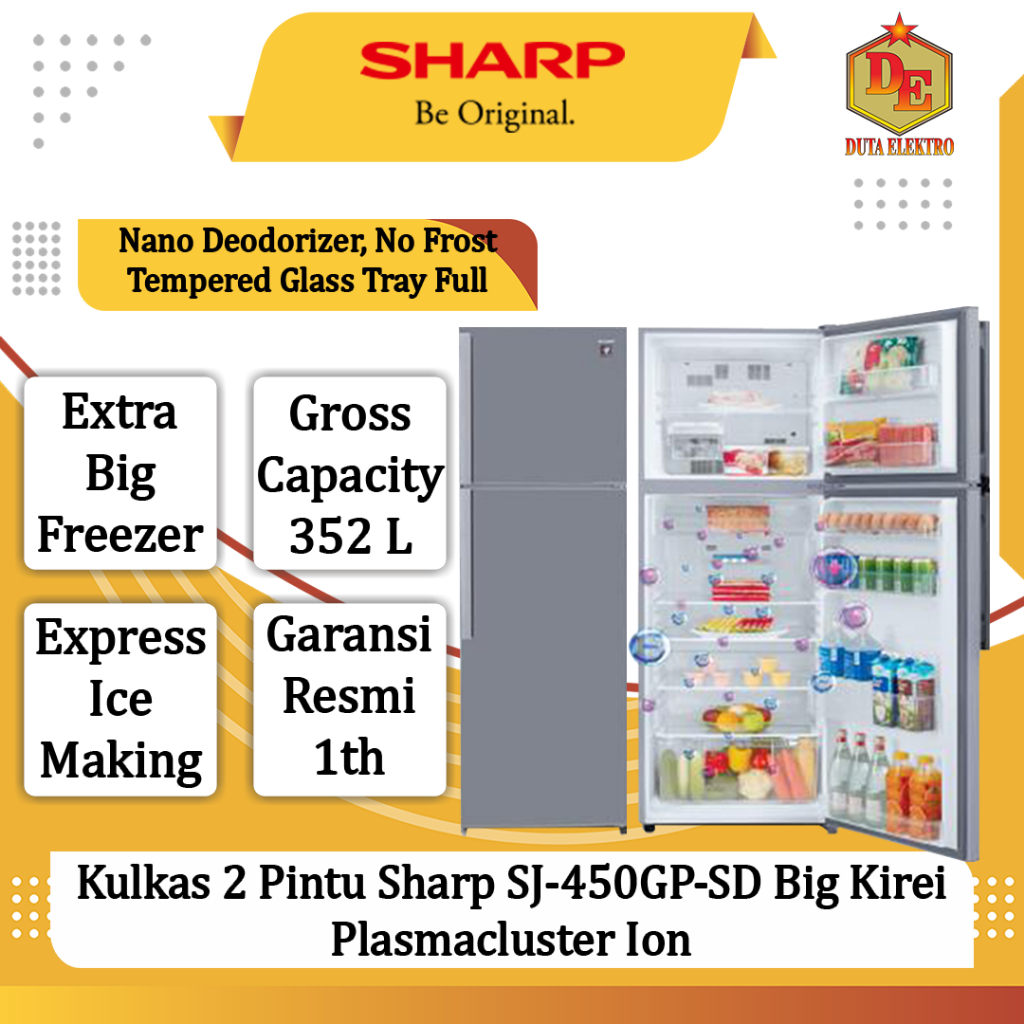 Kulkas 2 Pintu Sharp SJ 450 GPSD Big Kirei Plasmacluster Ion
