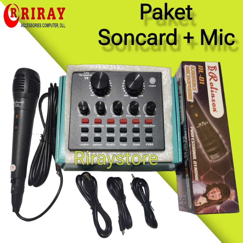 Satu Paket Sound Card V8 Live Broadcast Mixer Bluetooth Audio USB Soundcard External Mixer Audio