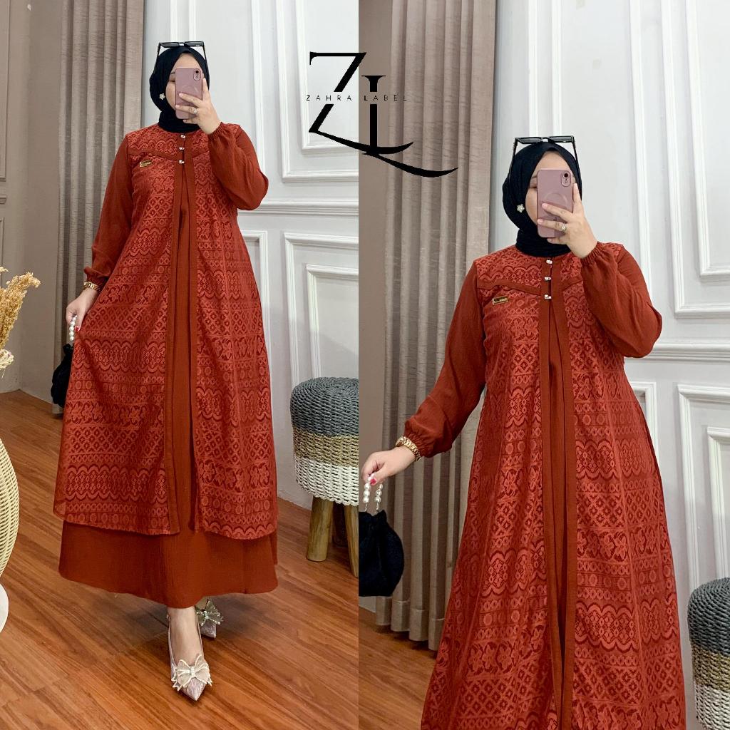 Gamis Nara Crincle Airflo mix Brokat Malika - Geka Collection