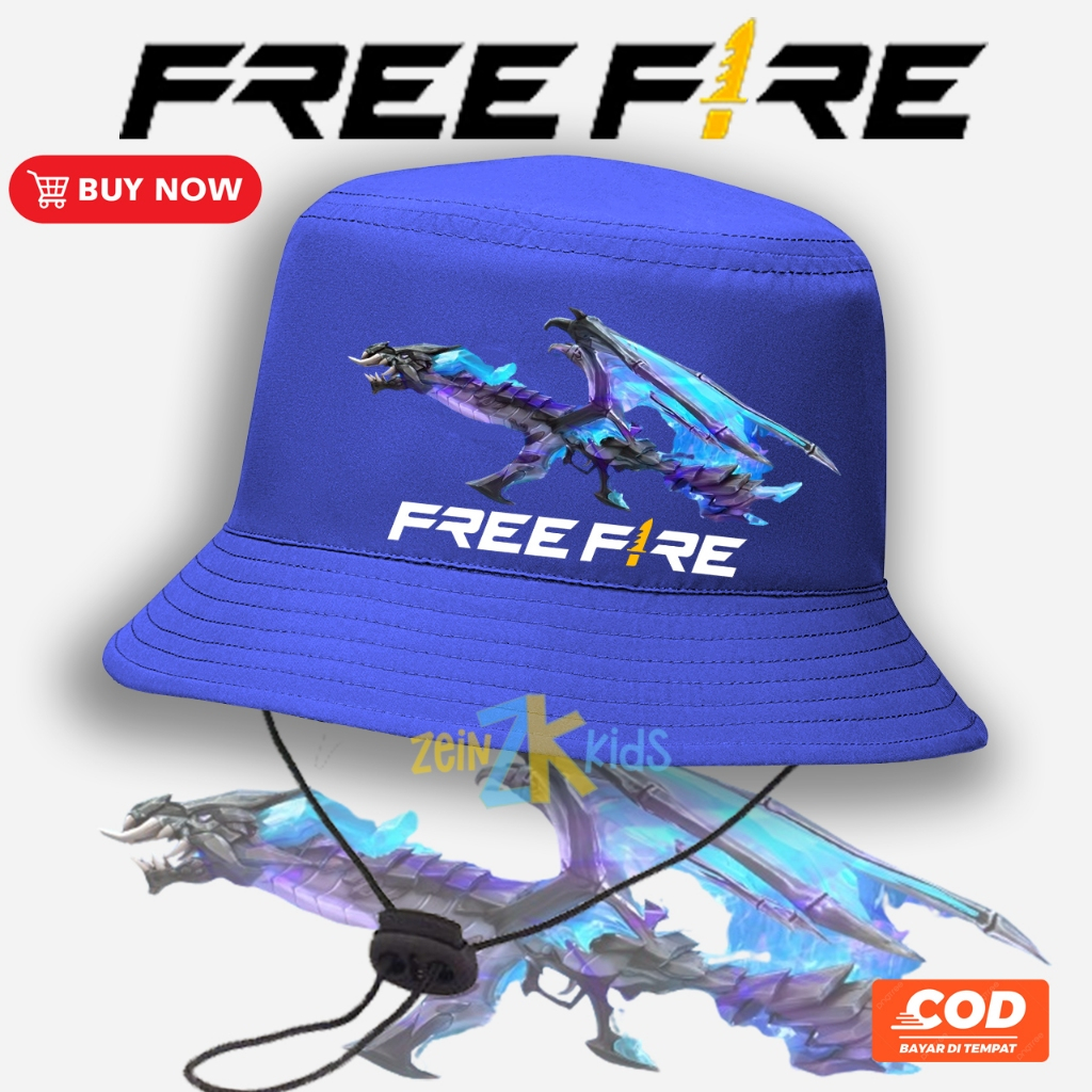 Topi Anak Free Fire / Bucket Hat Free Fire Anak AK Blue Flame Draco