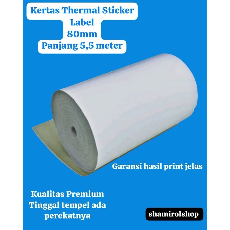 

KERTAS THERMAL LABEL STICKER 80MM ISI 10 ROLL PANJANG 5,5M COUNTINUS KUALITAS PREMIUM