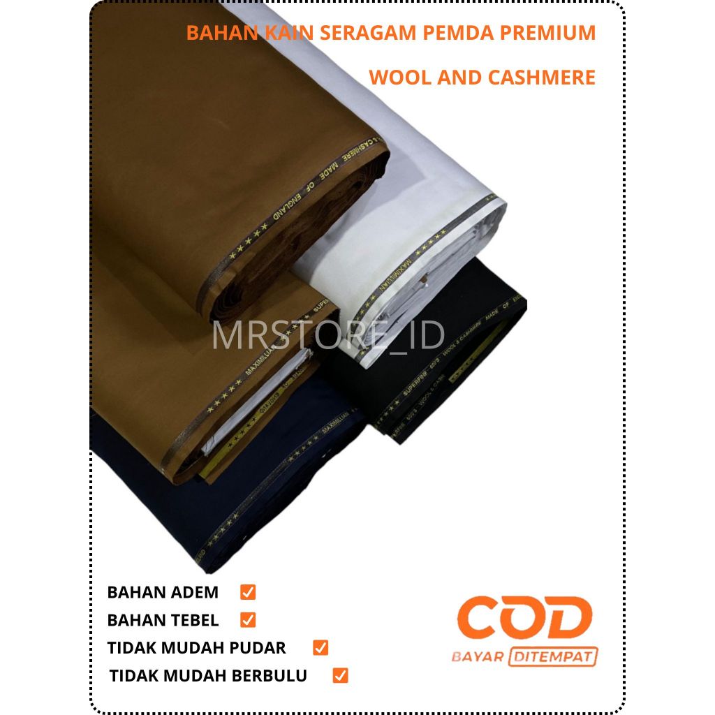 BAHAN KAIN KHAKI WOOL AND CASHMERE PREMIUM / WOOL CATTON FULL DINAS PNS/ASN/WOOl SILK /KAIN PDH