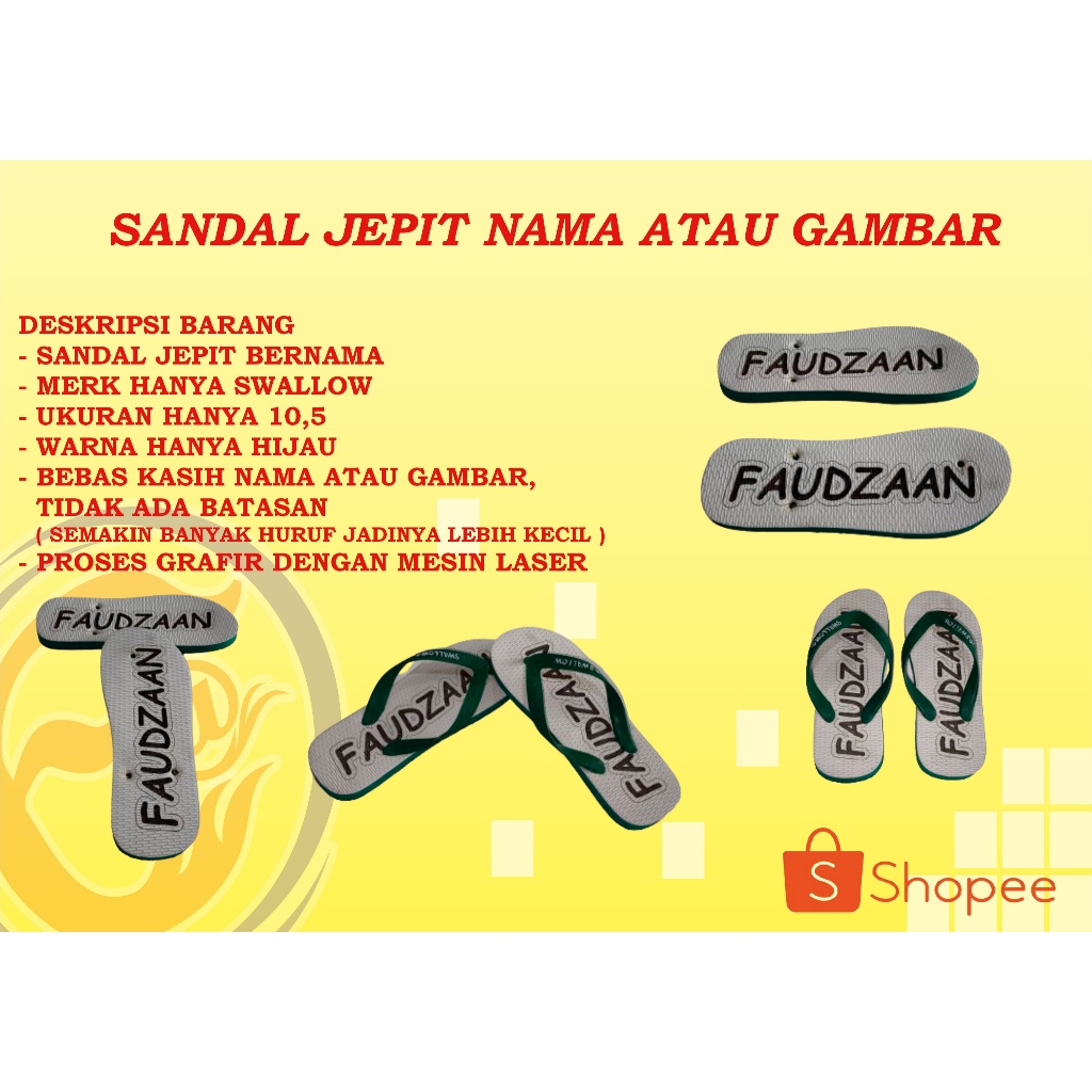 SANDAL CUSTOM UKIR GAMBAR NAMA SENDAL JEPIT SWALLOW